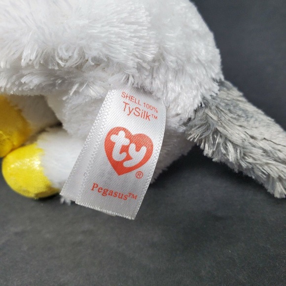TY TYSilk Pegasus 7" Plush Stuff Animal Unicorn Big Glitter Eyes White Gold - Picture 6 of 6